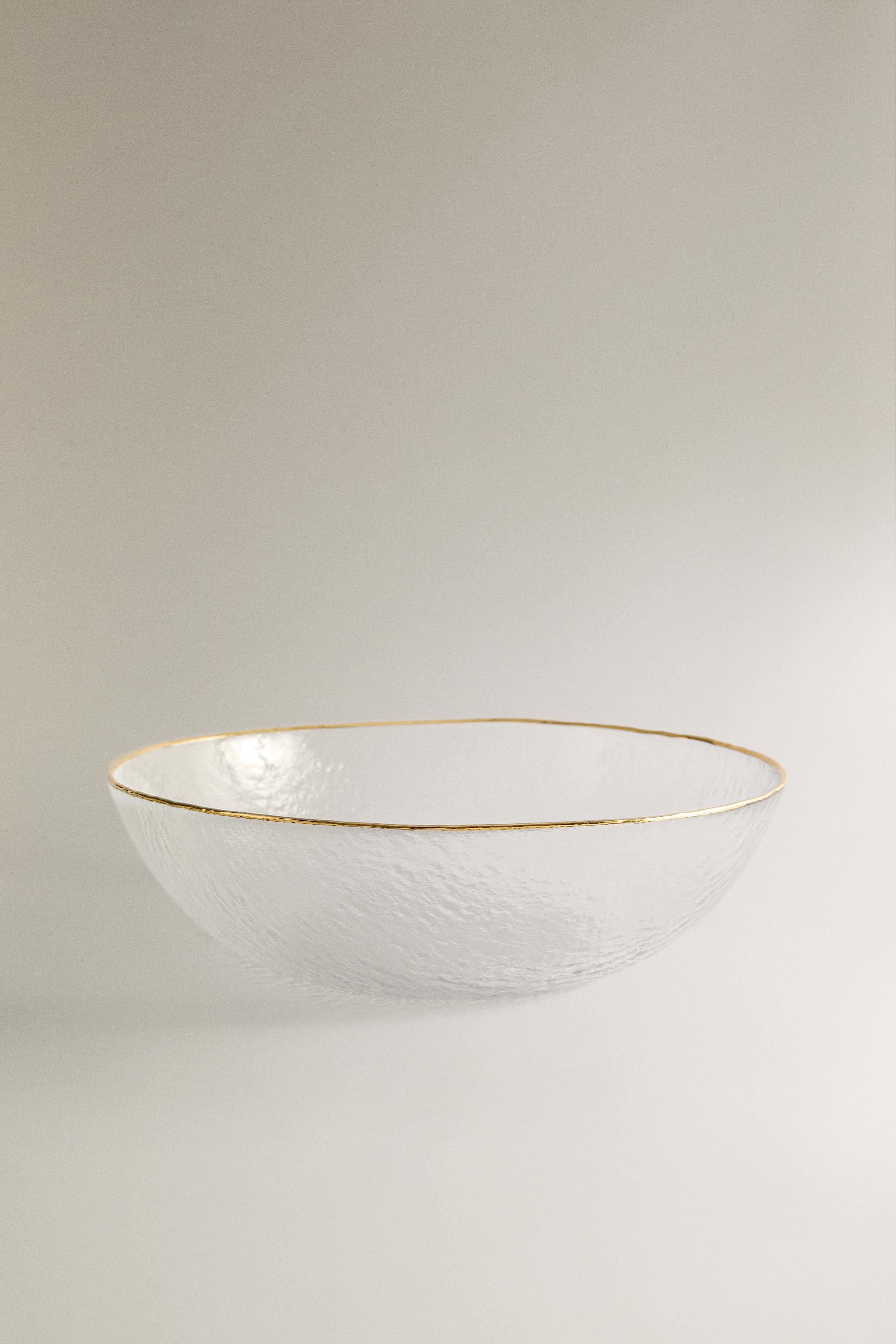 RAISED GLASS SALAD BOWL WITH A GOLD RIM